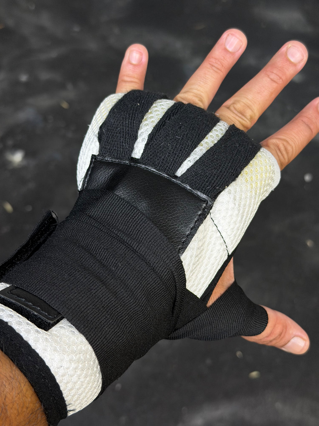 White and Black Boxing Hand Wraps, Pro Edition Pair